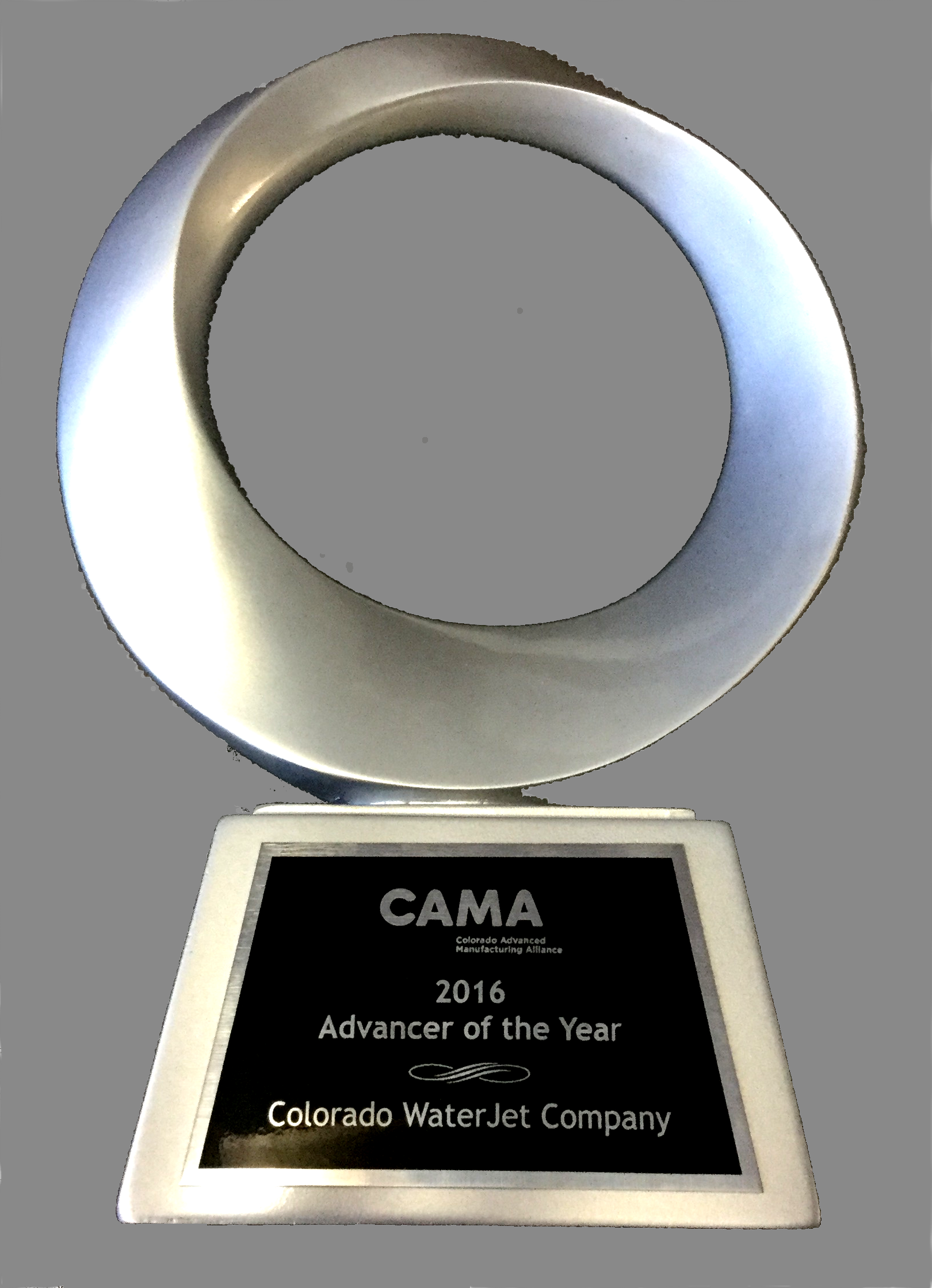 CAMA Award transparency with bounding transblack Colorado WaterJet